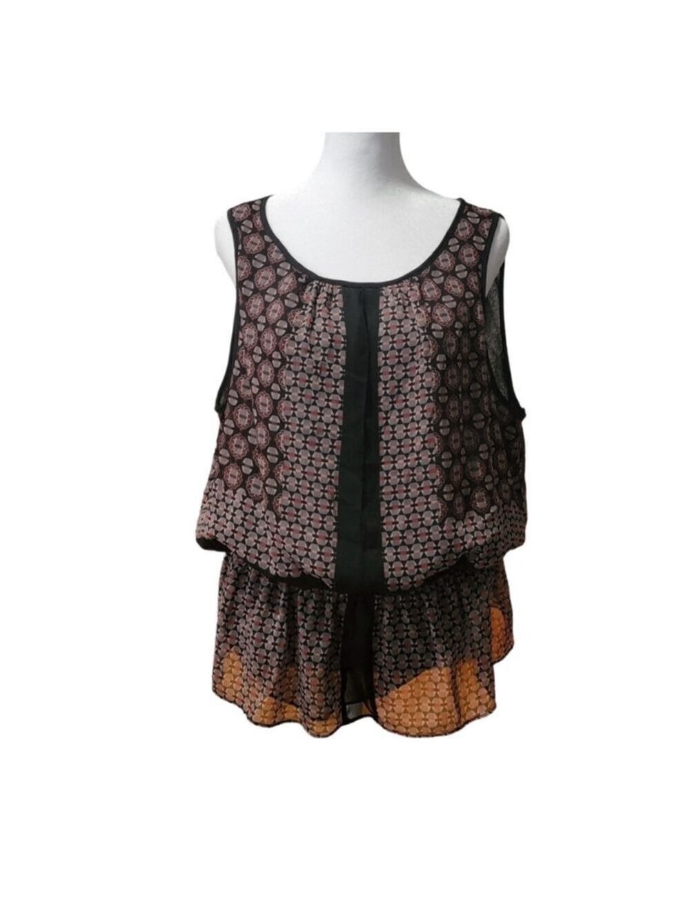 Adrianna Papell Size Large Boho Geometric Print Layered Peplum Top, L